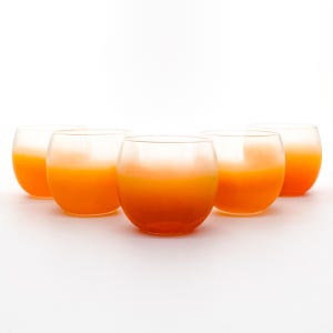 Vintage Orange Blendo Roly Poly Glasses Set of 5 with Gold Rim | Mid-Century Modern Barware