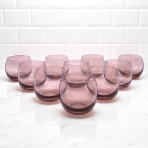 Vintage Smokey Amethyst Roly Poly Glasses - Italian - Mid-Century Modern Barware