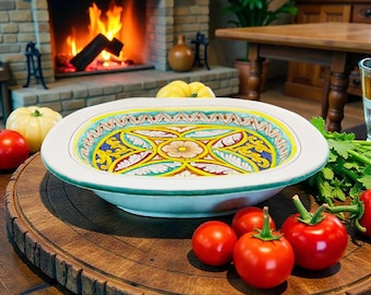 ヴィンテージ イタリア製マジョリカ焼き大皿 17インチ長方形セラミック製サービングディッシュ 手描き Arte D'Italia サイン入り