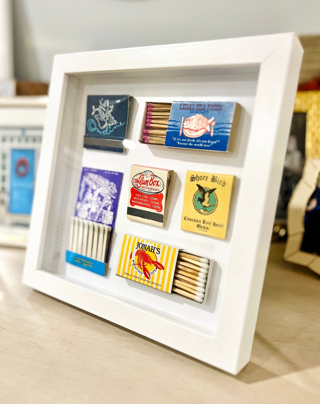 Coastal Matchbook Shadowbox san Francisco, Boston White 8x8 Glass ...