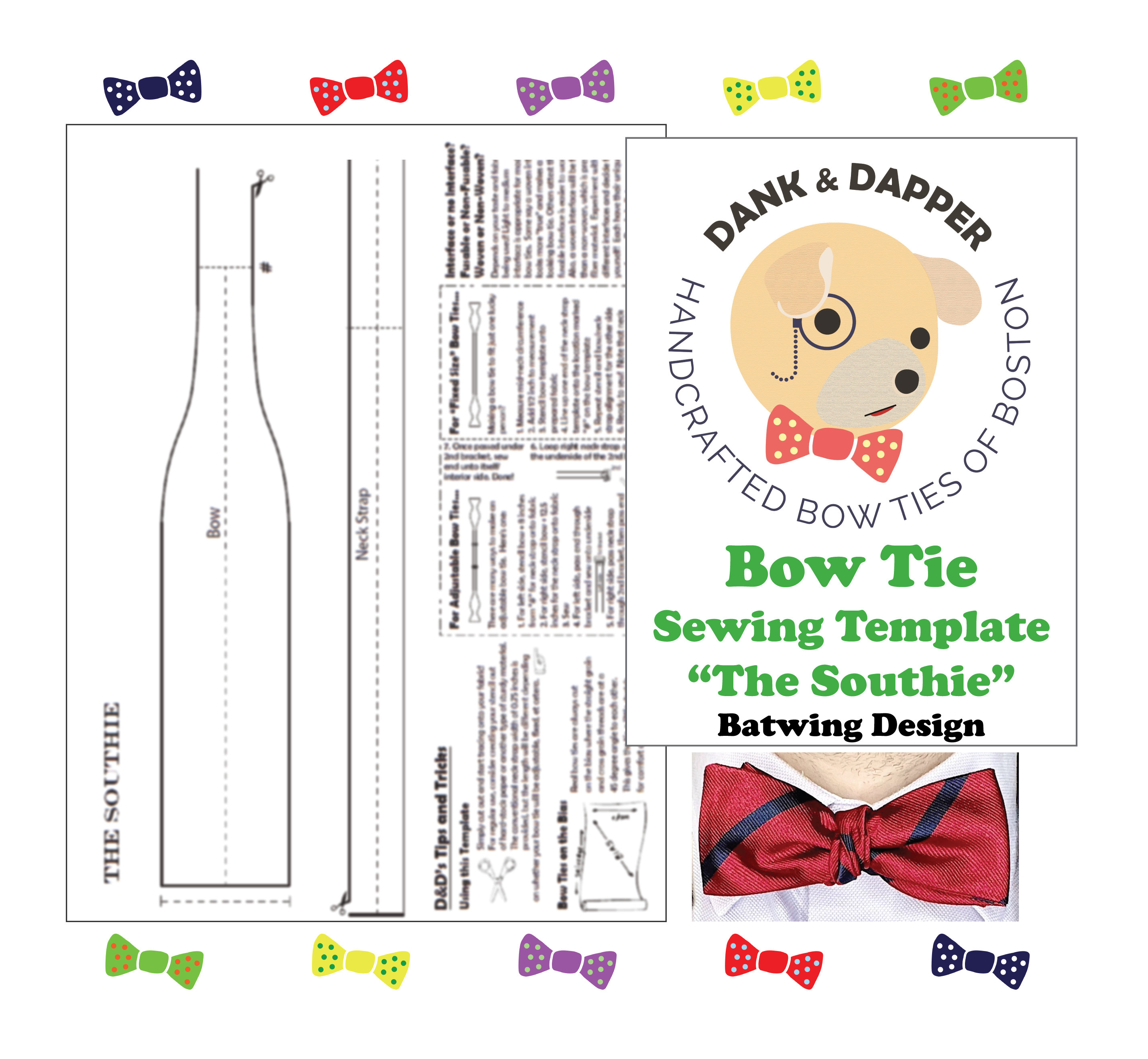 batwing bow tie sewing template + instructional guide (digital