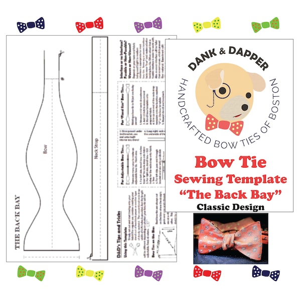 Classic Bow Tie Sewing Template + Instructional Guide (Digital PDFs) Template for 'The Back Bay' Classic Bow Tie Design