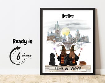 Custom Best Friend Always Personalised Wizard Print Gift wizard Portrait Harry Style Anniversary gifts for couples with pet wizard Digital