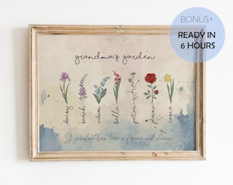 Grandma's Garden Birth Flower Print, Mother's Day Gift for Grandma, Personalised Gift for Grandma Birth Flower, Mother's Day Custom Gift
