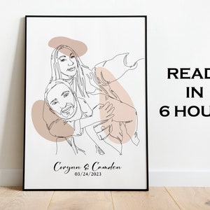 Custom Couple Line Drawing Engagement Gift Custom Portrait Wedding Portrait, Anniversary Gift, Sketches From Photo, Personalized Gifts