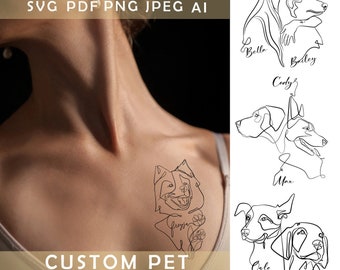 Tatuaje de perro personalizado, diseño de tatuaje de mascota personalizado, contorno de oreja de perro, arte lineal minimalista de orejas de mascota, memorial de gato, boceto a partir de foto, fallecimiento