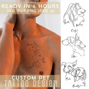 Custom Dog Tattoo, Custom Pet Tattoo Design, Dog Ear Outline, Minimalist Pet Ears Line Art, Cat Memorial, Sketch From Photo, Passed Away