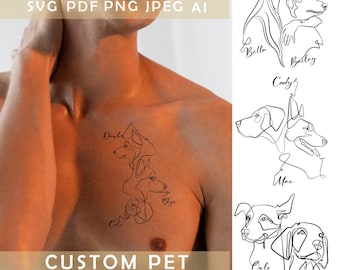 Tatuaje de perro personalizado, diseño de tatuaje de mascota personalizado, contorno de oreja de perro, arte lineal minimalista de orejas de mascota, memorial de gato, boceto a partir de foto, fallecimiento