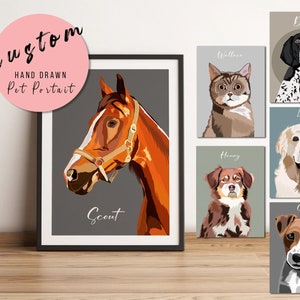 Custom Pet Portrait, Personalised Dog Illustration, Dog Cat Wall Art, Hand Drawn Pet, Pet Memorial Ideas, Digital, Christmas Gift, Pet Art