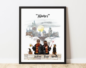 Custom Family Portrait Gift for Women Wizard Family Print Personalised Wizard Portrait Family gift for Her Wizard School Print Digital Art