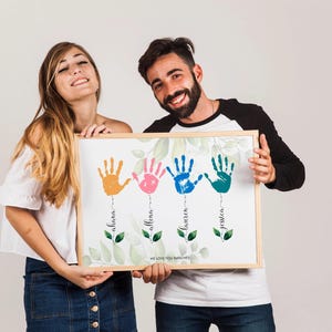 Personalized Mothers Day Handprint Art or Mom Birthday Gift. Flower Handprint craft for mom. Printable handprint gift for Mom, Grandma, Nana