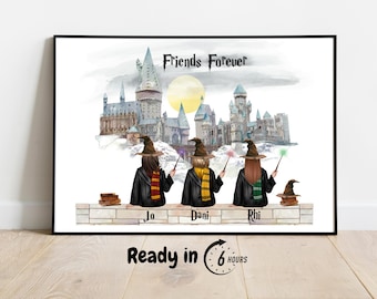 Custom Gifts for Women Personalized Wizard School Portrait Gift For Family/Friends Custom Wizard Couple Print Gift For Women