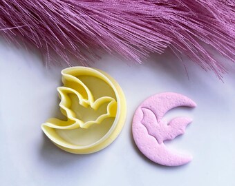 Moon with flying bat | clay cutter | polymer clay cutter | clay tools | polymer clay