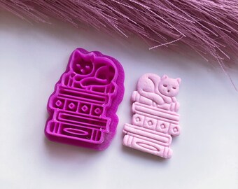 Cat on books clay cutter | clay cutter | polymer clay cutter | clay tools | polymer clay