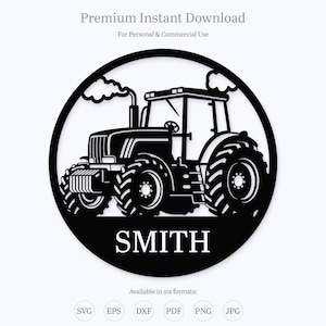 Tractor Monogram Round Sign SVG | Farm Tractor Circle Frame EPS | Cricut Silhouette Glowforge DXF