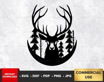 Wald Hirsch SVG, DXF, PNG, Hirsch Jagd, Hirsch geschnitten Datei, Silhouette, Cricut, Hirsch Art Design, Hirsch Aufkleber Design, Geweih SVG