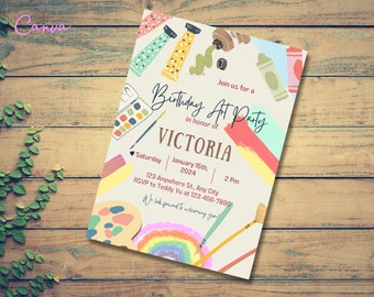 Bearbeitbare Malerei Party Einladung Kunst Party Geburtstag Einladen Farbe Handwerk Party Download Druckbare Vorlage Editierbar in Canva 0054