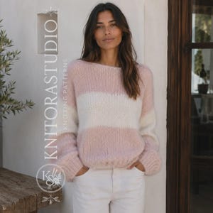 Frostlight Mohair Pullover Knitting Pattern, Oversized Color Block Sweater, Boat Neck Knit PDF