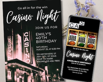 Kasino-Geburtstagseinladung, Kasino-Einladung, Poker-Geburtstagseinladung, Kasino-Nacht-Einladung, Erwachsene Geburtstagseinladung 0104