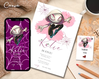 Ghost Spider Birthday Invitation, Spidey and his Amazing Friends Birthday Invitation Girl Spidey Party Invite Gwen EDITABLE 0057