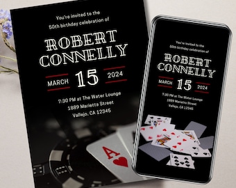 Poker-Geburtstagseinladung, Poker-Einladung, Poker-Party-Einladung, Poker-Party-Einladung, Erwachsene Geburtstagseinladung 0091