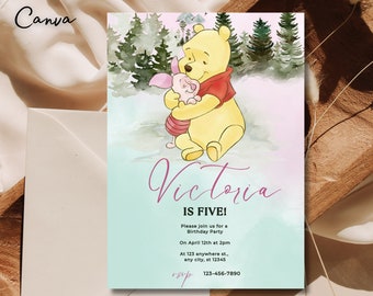 Winnie The Pooh Einladung, klassische Winnie The Pooh Einladungen, Winnie The Pooh Geburtstagseinladungen, bearbeitbar, Printables 0041