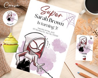 Ghost Spider Geburtstagseinladung, Spidey und seine erstaunliche Freunde Geburtstagseinladung Spidey Party Invite Gwen EDITABLE 0059