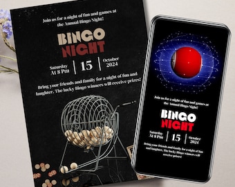 Bingo-Geburtstagseinladung, Kasino-Einladung, Bingo-Partyeinladung, Bingo-Bearbeitbare Partyeinladung, Erwachsene Geburtstagseinladung 0089