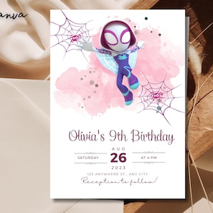 Ghost Spider Geburtstagseinladung, Spidey und seine erstaunliche Freunde Geburtstagseinladung Spidey Party Invite Gwen EDITABLE 0046