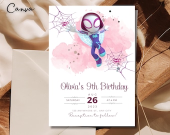 Ghost Spider Birthday Invitation, Spidey and his Amazing Friends Birthday Invitation Girl Spidey Party Invite Gwen EDITABLE 0046