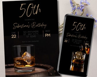 Whisky-Geburtstagseinladung, Whisky-Einladung, Whisky-Nachteinladung, Erwachsene Geburtstagseinladung 0099