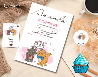 Katzen Geburtstagsparty Einladung Vorlage, Kitty Geburtstagseinladung, Katzen danke Tag, bearbeitbare Einladung, Geburtstagseinladung 0068