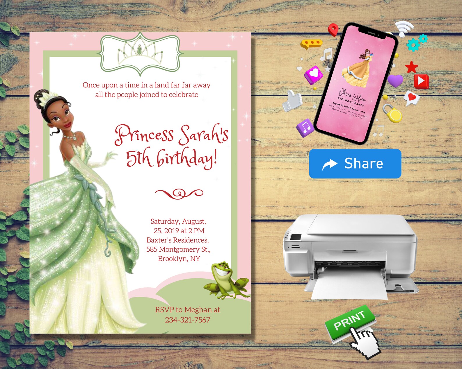 Tiana Invitation, Princess Tia Birthday Invite Editable Template ...