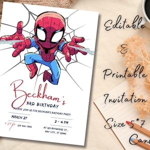 Spiderman Invitation Template | Editable Birthday Party Invitation | Digital Kids Party Invite Template | Kids Party Invite Spider-Man 0052