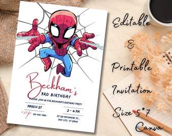 Spiderman Invitation Template | Editable Birthday Party Invitation | Digital Kids Party Invite Template | Kids Party Invite Spider-Man 0052