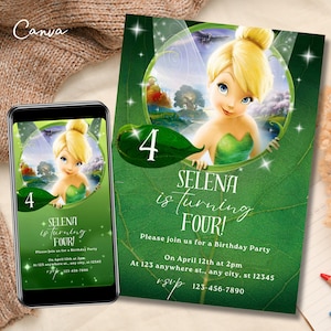 Tinkerbell bewerkbare uitnodiging, Fairy verjaardagsfeestje Tinkerbell Party, Tinkerbell video-uitnodiging 0115