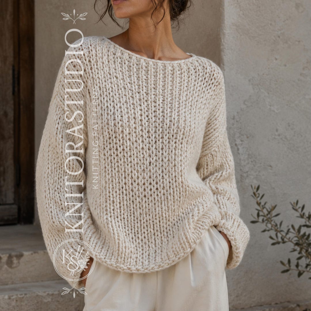Oversized Knit Sweater Pattern PDF, Boat Neck Pullover Knitting Pattern ...