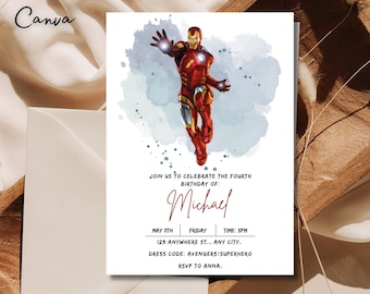 Ironman Geburtstagseinladung Vorlage, Ironman Geburtstagseinladung, Ironman Dankeschön Tag, bearbeitbare Einladung, printable 0047