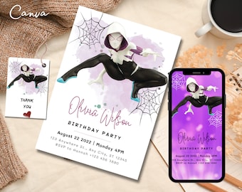 Ghost Spider Geburtstagseinladung, Spidey und seine erstaunliche Freunde Geburtstagseinladung Spidey Party Invite Gwen EDITABLE 0060