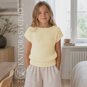 Easy Girls Knitting Pattern Ribbed Cap Sleeve Top, Kids Summer Sweater Vest PDF
