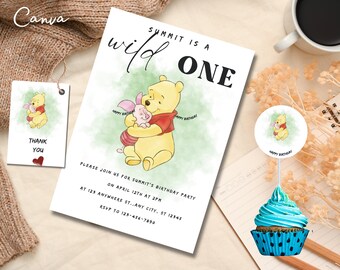 Winnie The Pooh Einladung, klassische Winnie The Pooh Einladungen, Winnie The Pooh Geburtstagseinladungen, bearbeitbar, Printables 0061