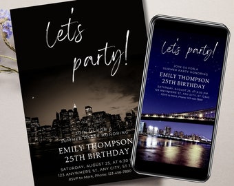 New York City Party digitale Einladung, New York City Einladung sofortiger Download, druckbar und teilbar, editierbar in Canva 0084