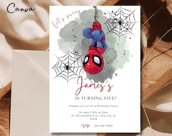 Spiderman Einladungsvorlage | Bearbeitbare Einladung zur Geburtstagsfeier | Digitale Kinder Party Einladung Vorlage | Kinder Party Invite Spider-Man 0042