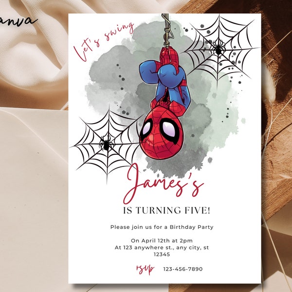 Spiderman Invitation Template | Editable Birthday Party Invitation | Digital Kids Party Invite Template | Kids Party Invite Spider-Man 0042