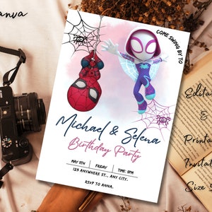 Ghost Spider Birthday Invitation Gwen, Spider Man Birthday Invitation ...