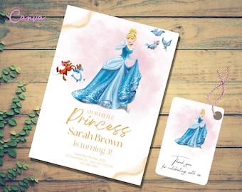 Cinderella Einladung, Prinzessin Geburtstagseinladung Vorlage, bearbeitbare Partyeinladungen, Cinderella Videoeinladung, printable 0018