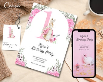 Bunny Geburtstagseinladung, EDITIERBARE Bunny 1. Geburtstag einladen, einige Bunny Geburtstagseinladung, Floral Bunny Einladung Party 0070