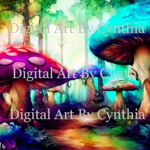 Cogumelo Digital Download Cogumelo Mágico Baixar Imagem Arte Fantasia Impressão Cogumelo Colorido Clip Art Cartões Convites Arte de Parede JPG PNG