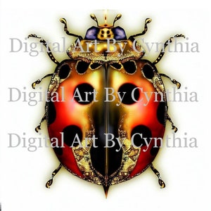 Ladybug Digital Download Fantasy Ladybug Image Digital Ladybird Nature Art Image Print ladybug Cards invitation Stationary Scrapbook JPG PNG