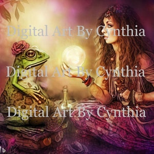 Gypsy Digital Download Gypsy Fortune Teller con Crystal Ball Image Descargar Imprimir Digital Gypsy Cards invitaciones Artesanía 600 DPI JPG